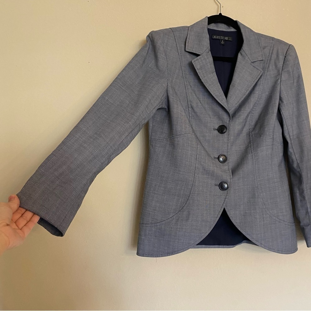 LAFAYETTE 148 New York Blazer Jacket Virgin Wool Blend Blue Sz 8 Business Career
